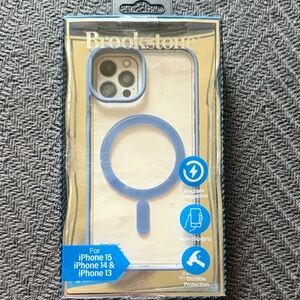 Brookstone Clear Phone Case with Light Blue MagSafe Ring - Fits iPhone 15/14/13